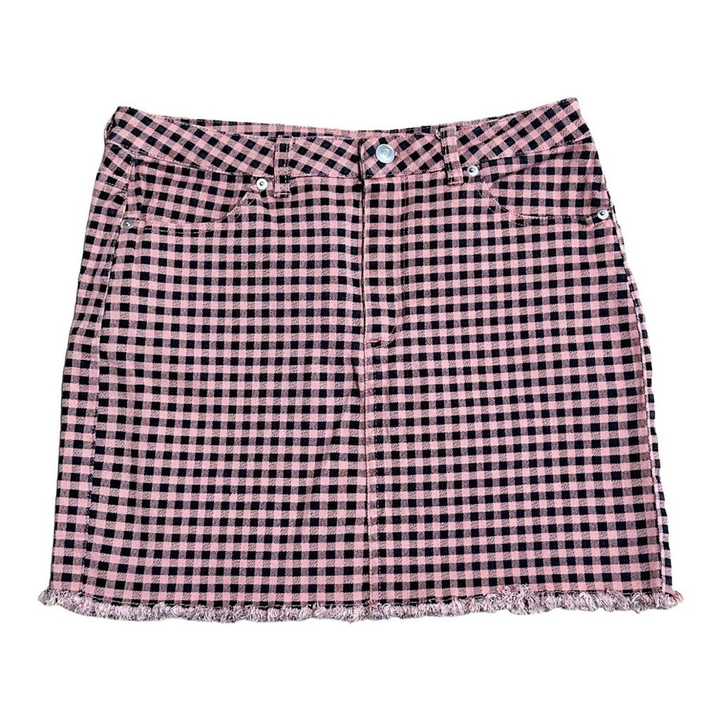 Forever 21 Pink & Black Gingham Denim Mini Skirt (L)